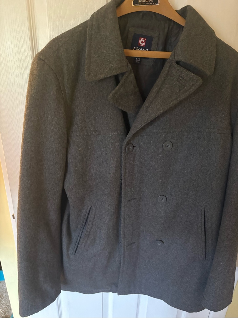 Chaps Men's Charcoal Gray Double-Breasted Wool Peacoat